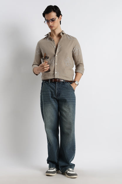 Floral Dot-Print Shirt Grey