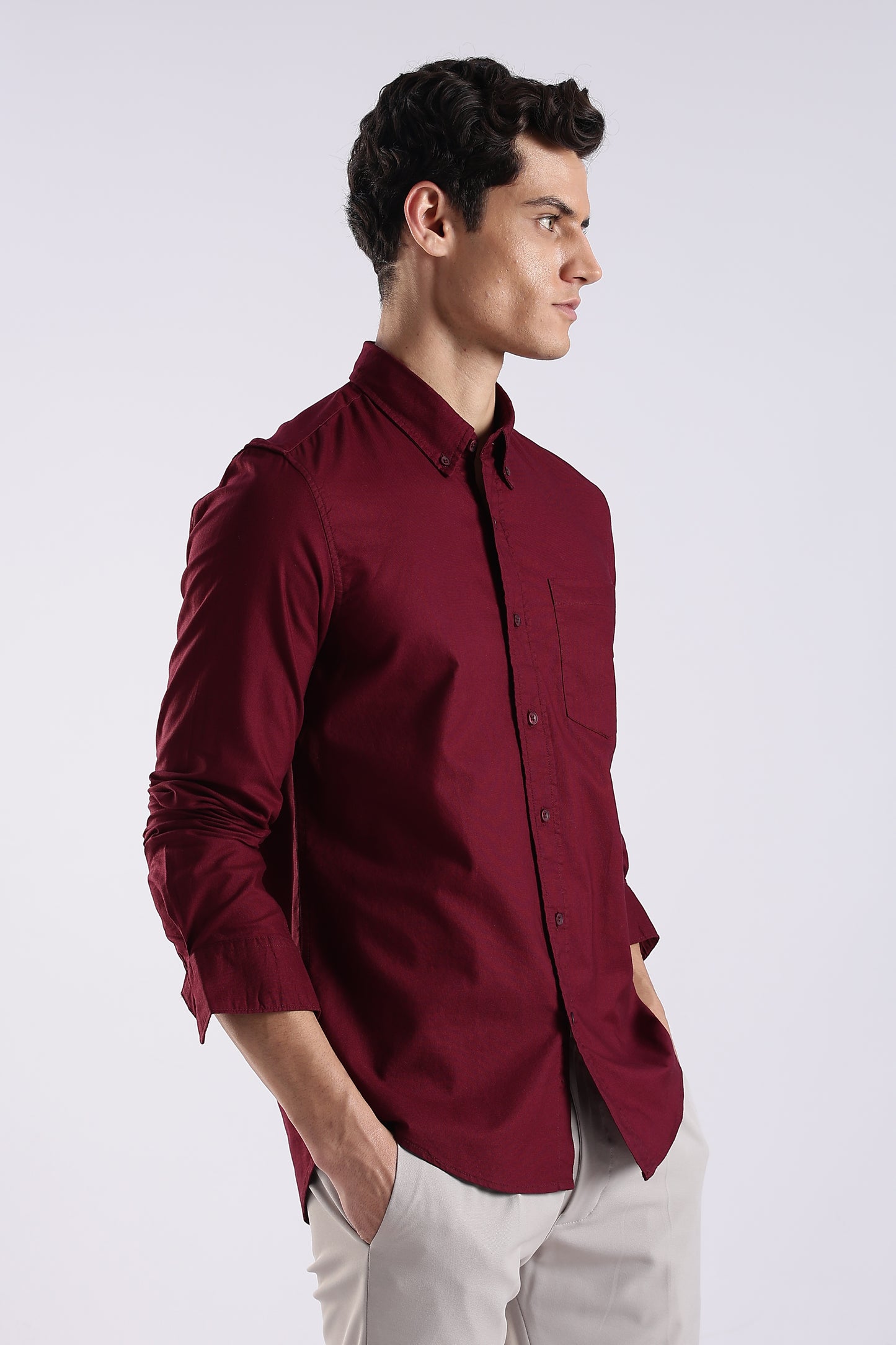 100% Cotton Oxford Solid Shirt Maroon