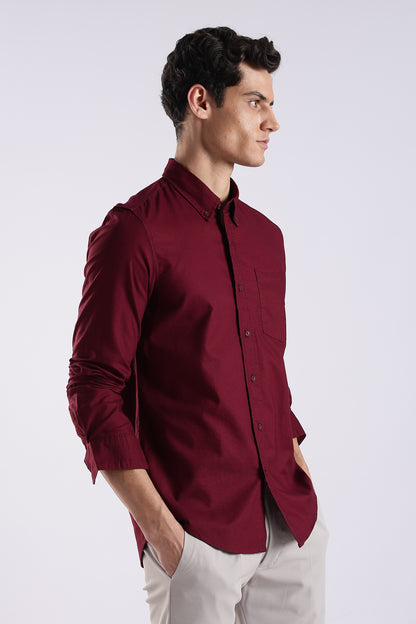 Cotton Oxford Solid Shirt Maroon