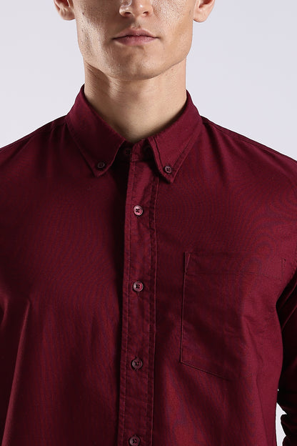 Cotton Oxford Solid Shirt Maroon
