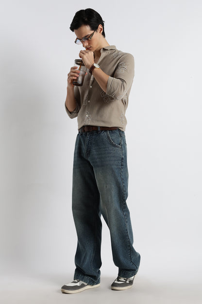 Floral Dot-Print Shirt Grey