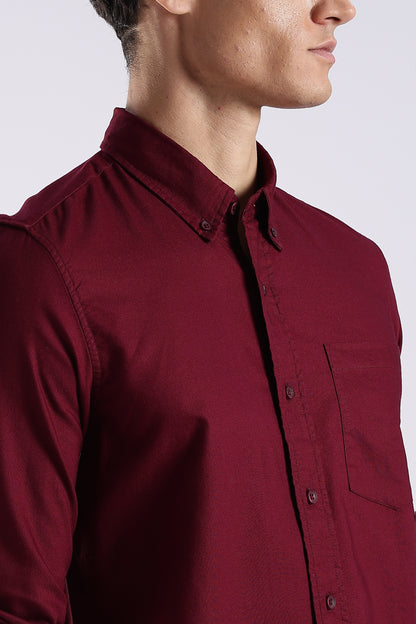 Cotton Oxford Solid Shirt Maroon