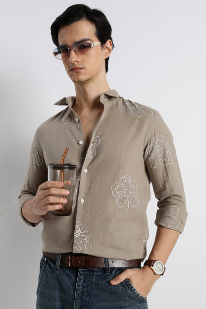 Floral Dot-Print Shirt Grey