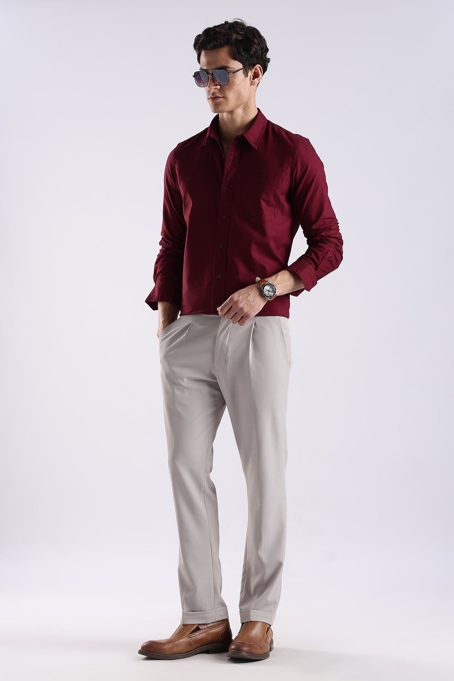 100% Cotton Oxford Solid Shirt Maroon