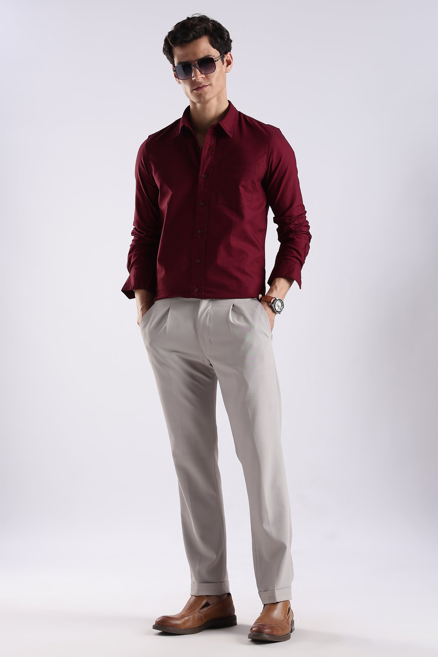 100% Cotton Oxford Solid Shirt Maroon