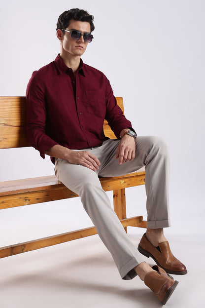Cotton Oxford Solid Shirt Maroon