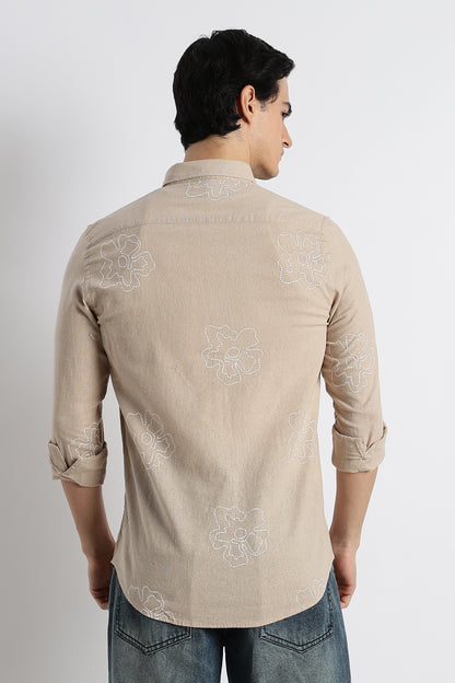 Floral Dot-Print Shirt Cream