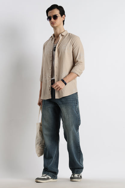 Floral Dot-Print Shirt Cream