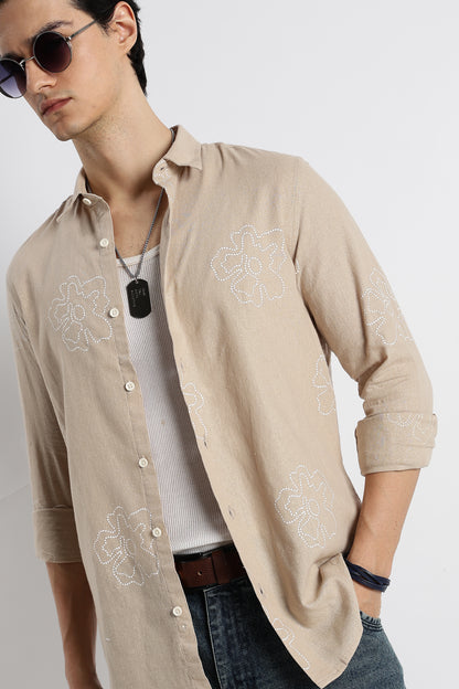 Floral Dot-Print Shirt Cream