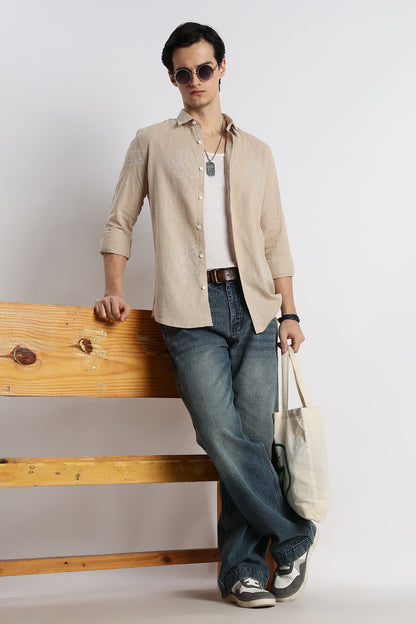 Floral Dot-Print Shirt Cream