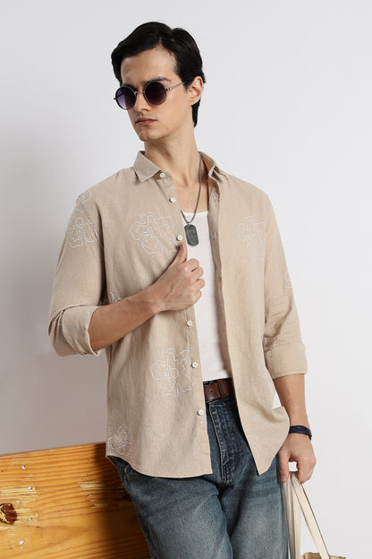 Floral Dot-Print Shirt Cream