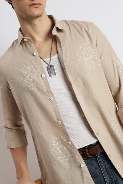 Floral Dot-Print Shirt Cream