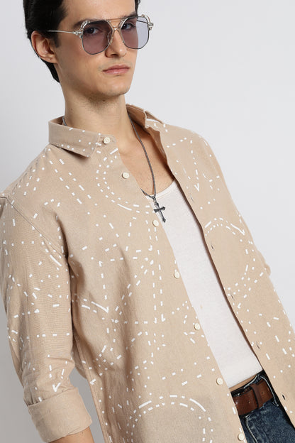 Abstract Geo-Print Shirt Cream