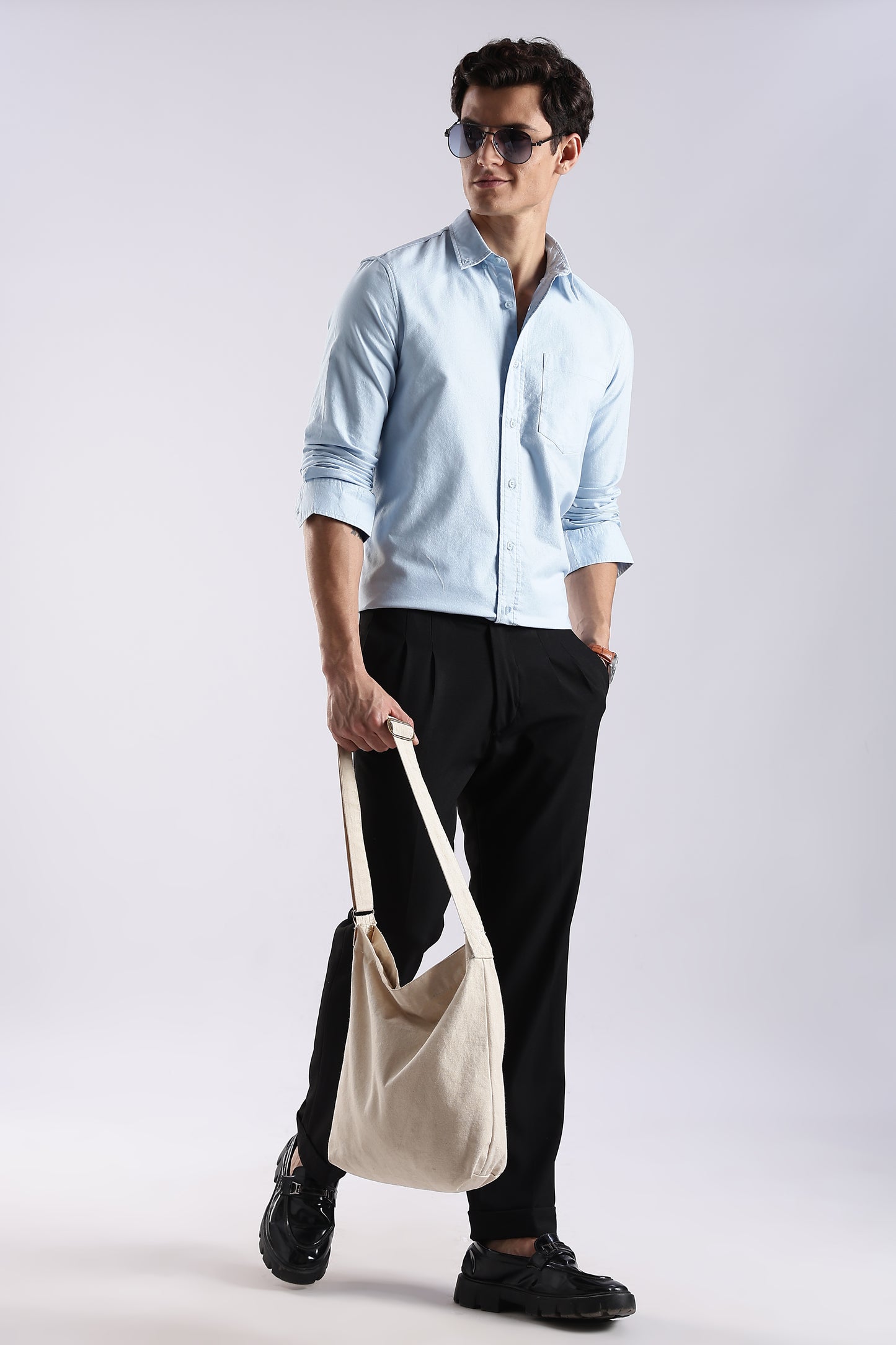 100% Cotton Oxford Solid Shirt Sky Blue