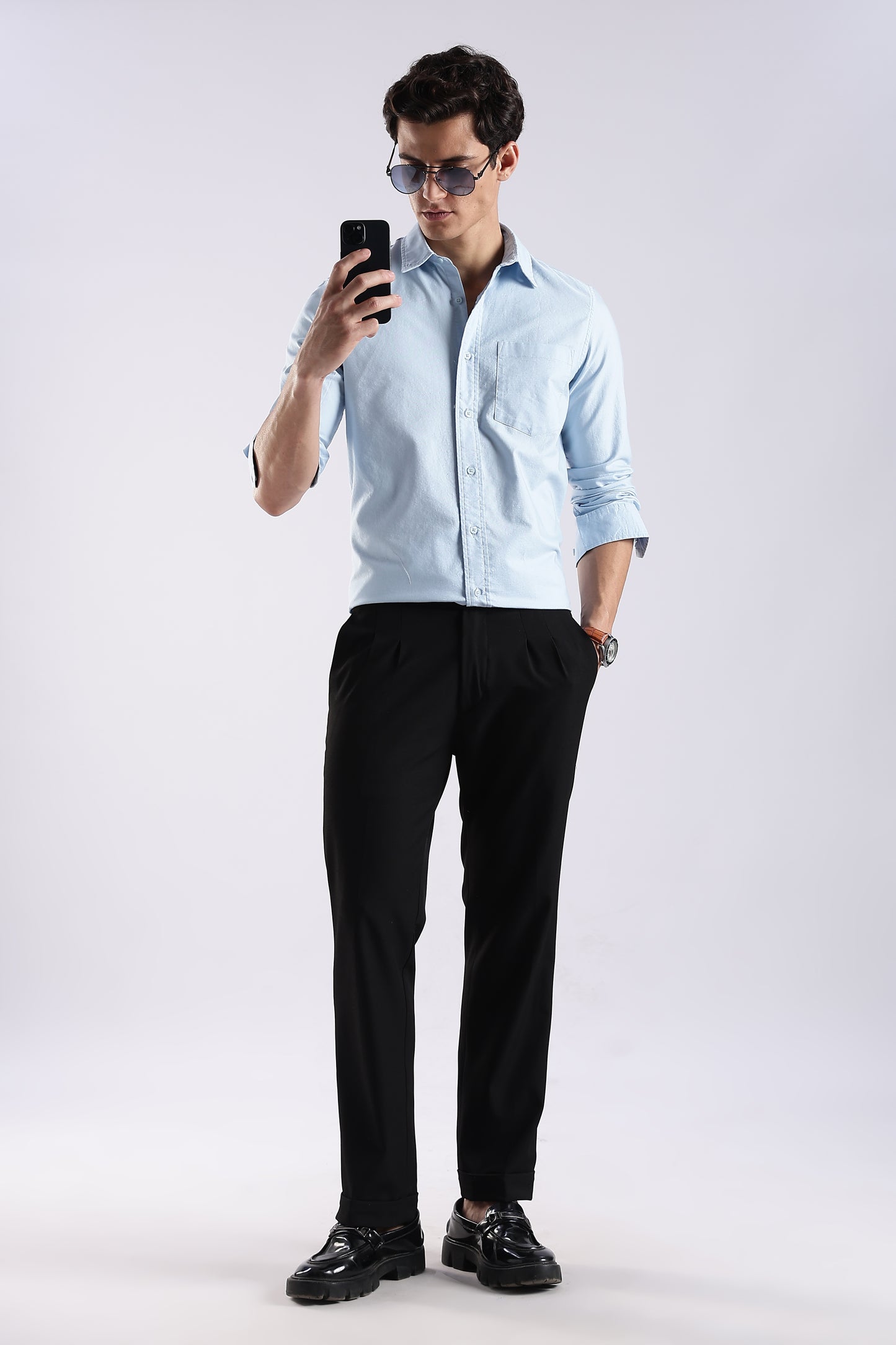 100% Cotton Oxford Solid Shirt Sky Blue