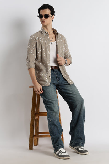 Abstract Geo-Print Shirt Grey