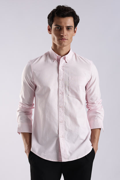 Cotton Oxford Solid Shirt Pink