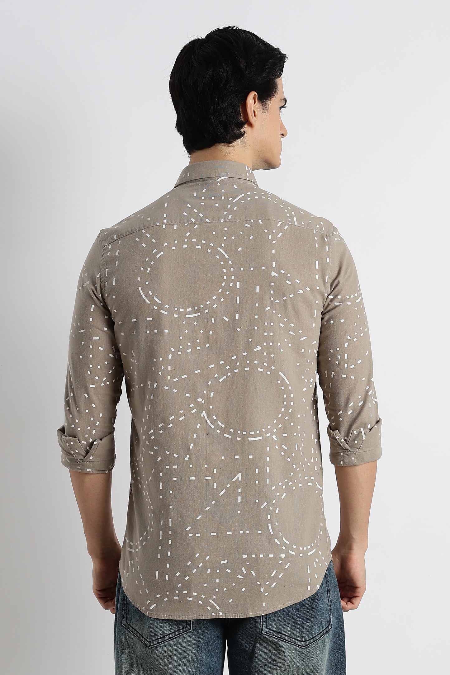 Abstract Geo-Print Shirt in Cotton Linen Grey