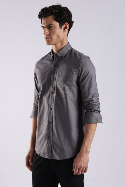 Cotton Oxford Solid Shirt Grey