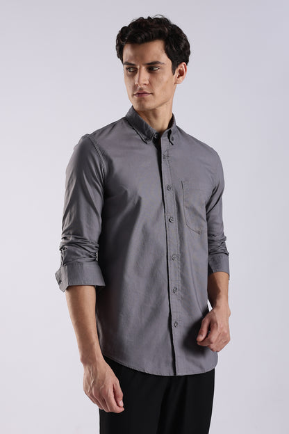 Cotton Oxford Solid Shirt Grey