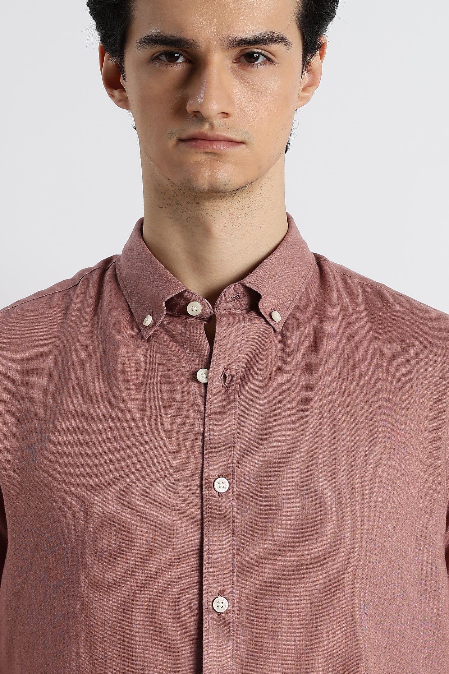 Minimal Cotton-Linen Shirt Pink