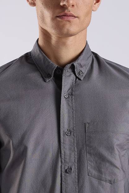 Cotton Oxford Solid Shirt Grey