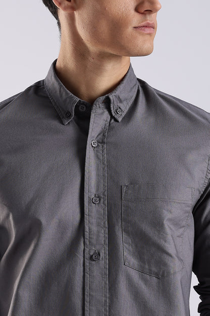 Cotton Oxford Solid Shirt Grey
