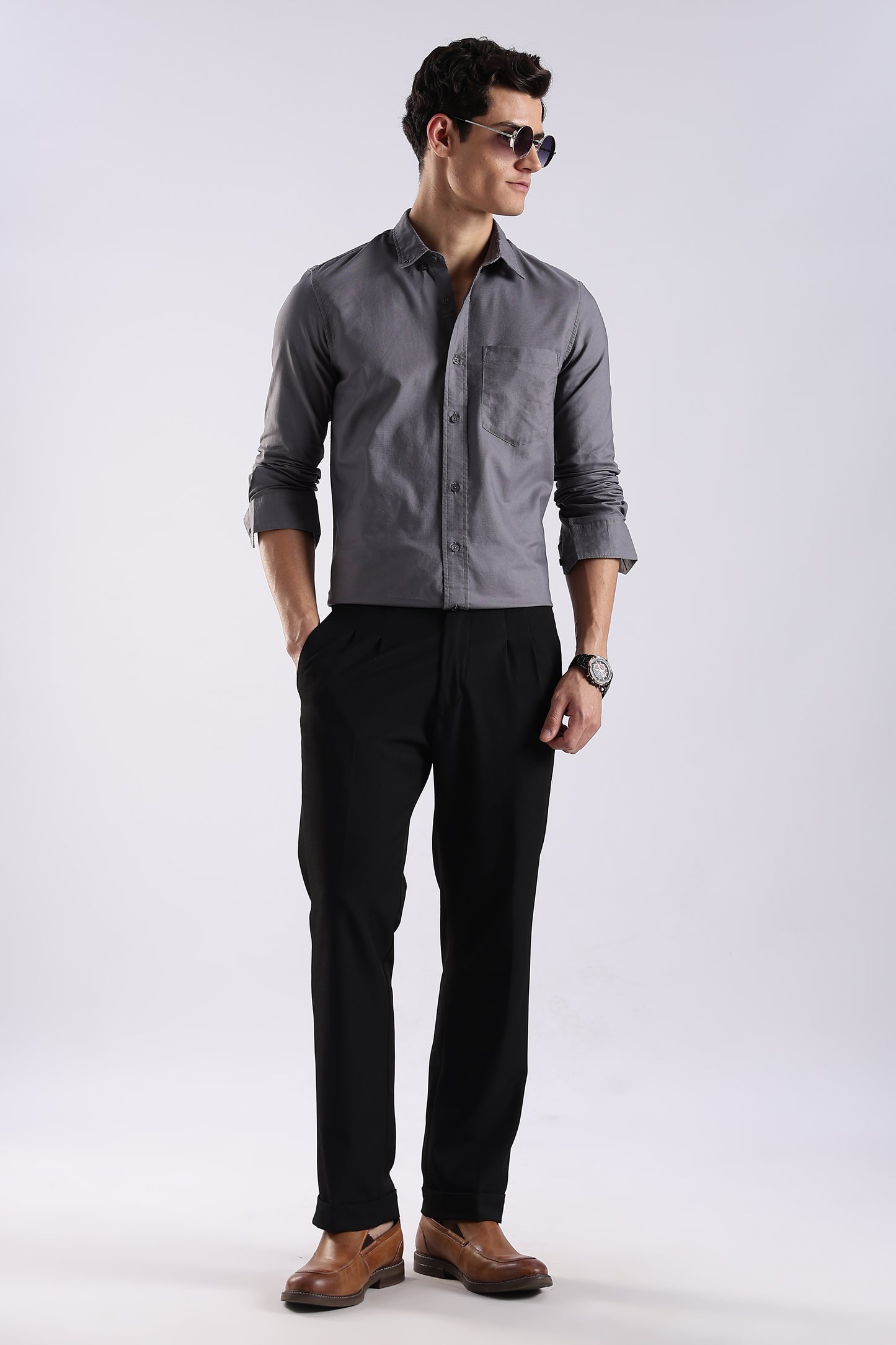 100% Cotton Oxford Solid Shirt Grey