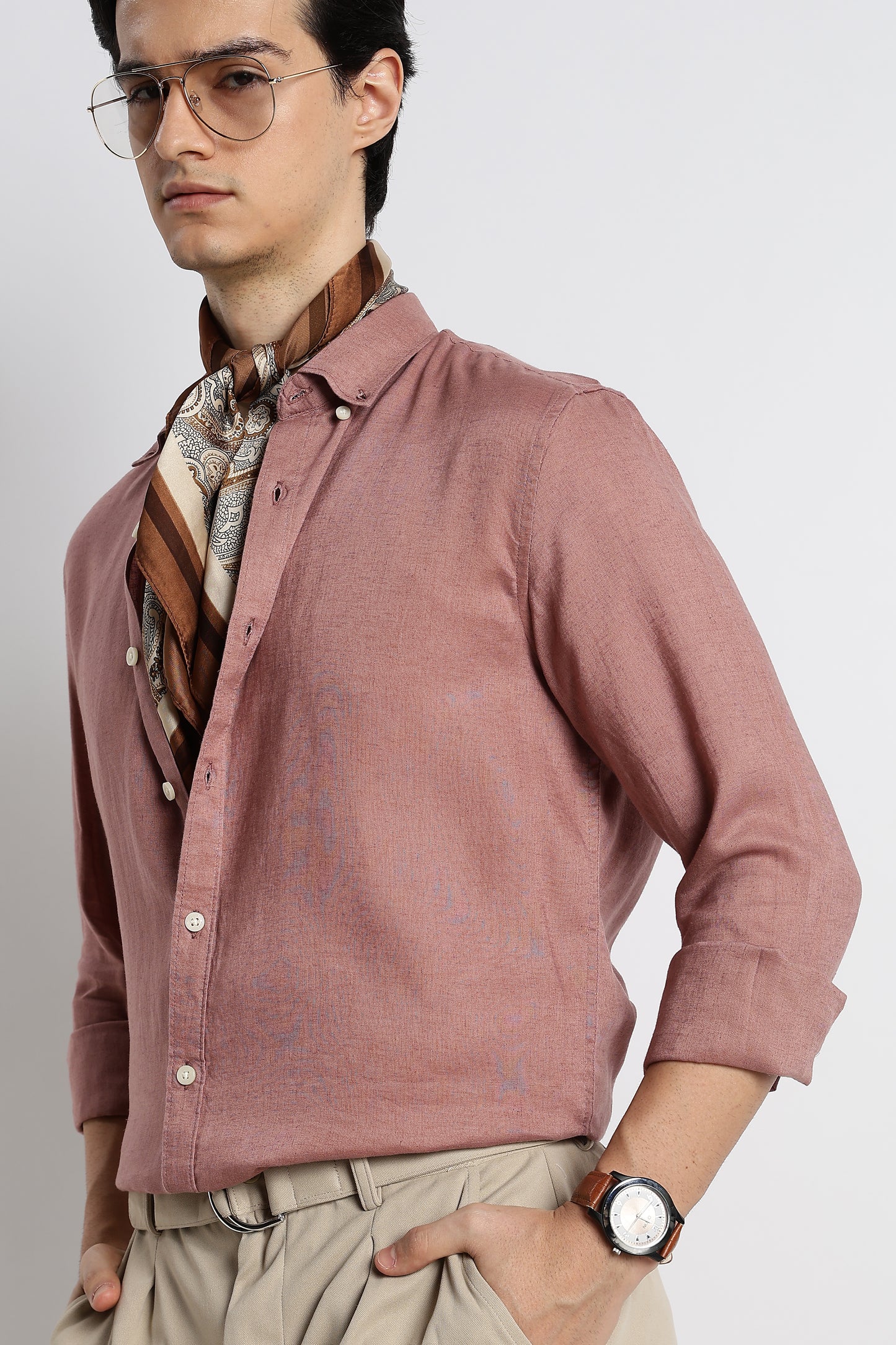 Minimal Cotton-Linen Shirt Pink