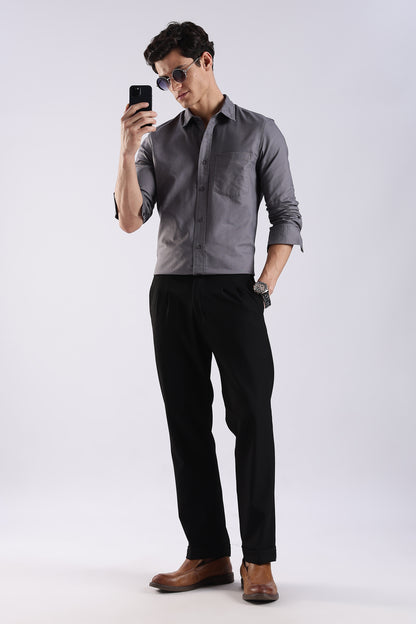 Cotton Oxford Solid Shirt Grey