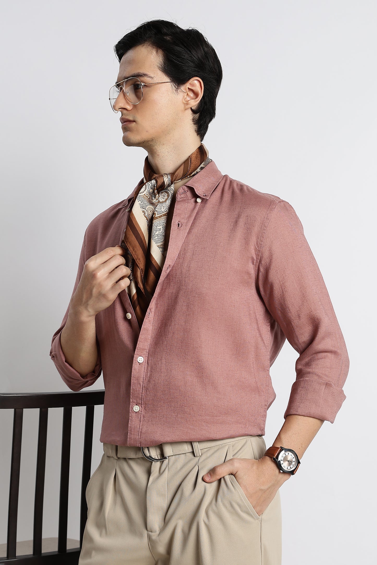 Minimal Cotton-Linen Shirt Pink