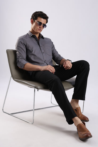 Cotton Oxford Solid Shirt Grey