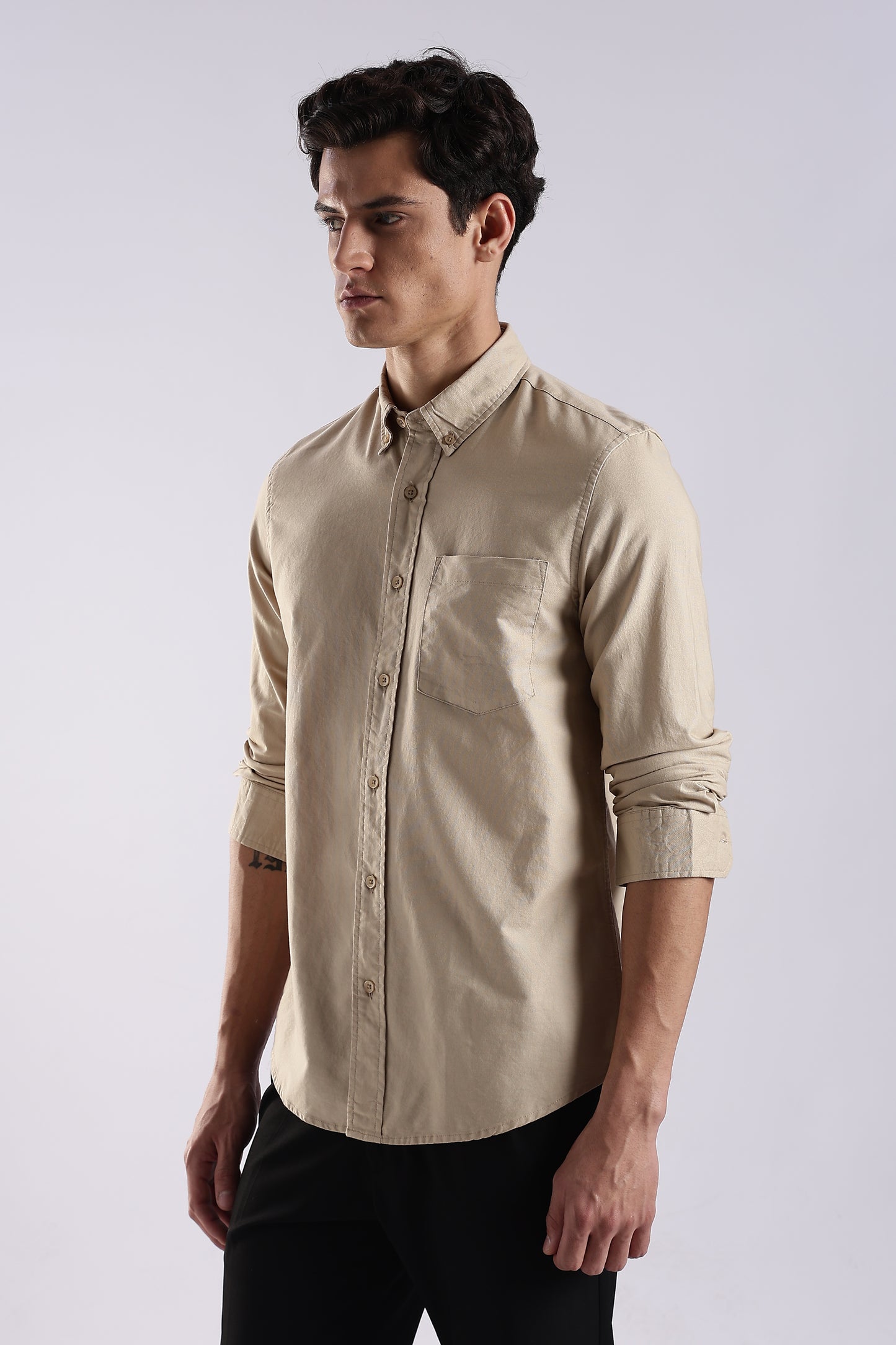 100% Cotton Oxford Solid Shirt Cream