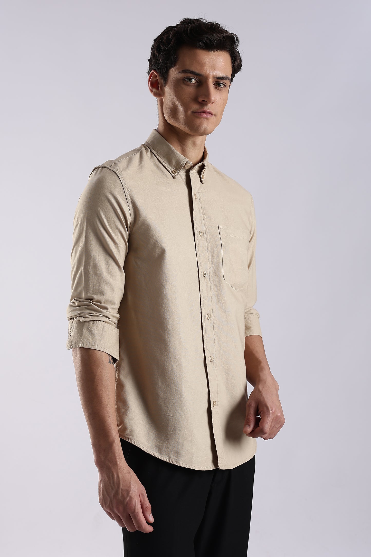 100% Cotton Oxford Solid Shirt Cream