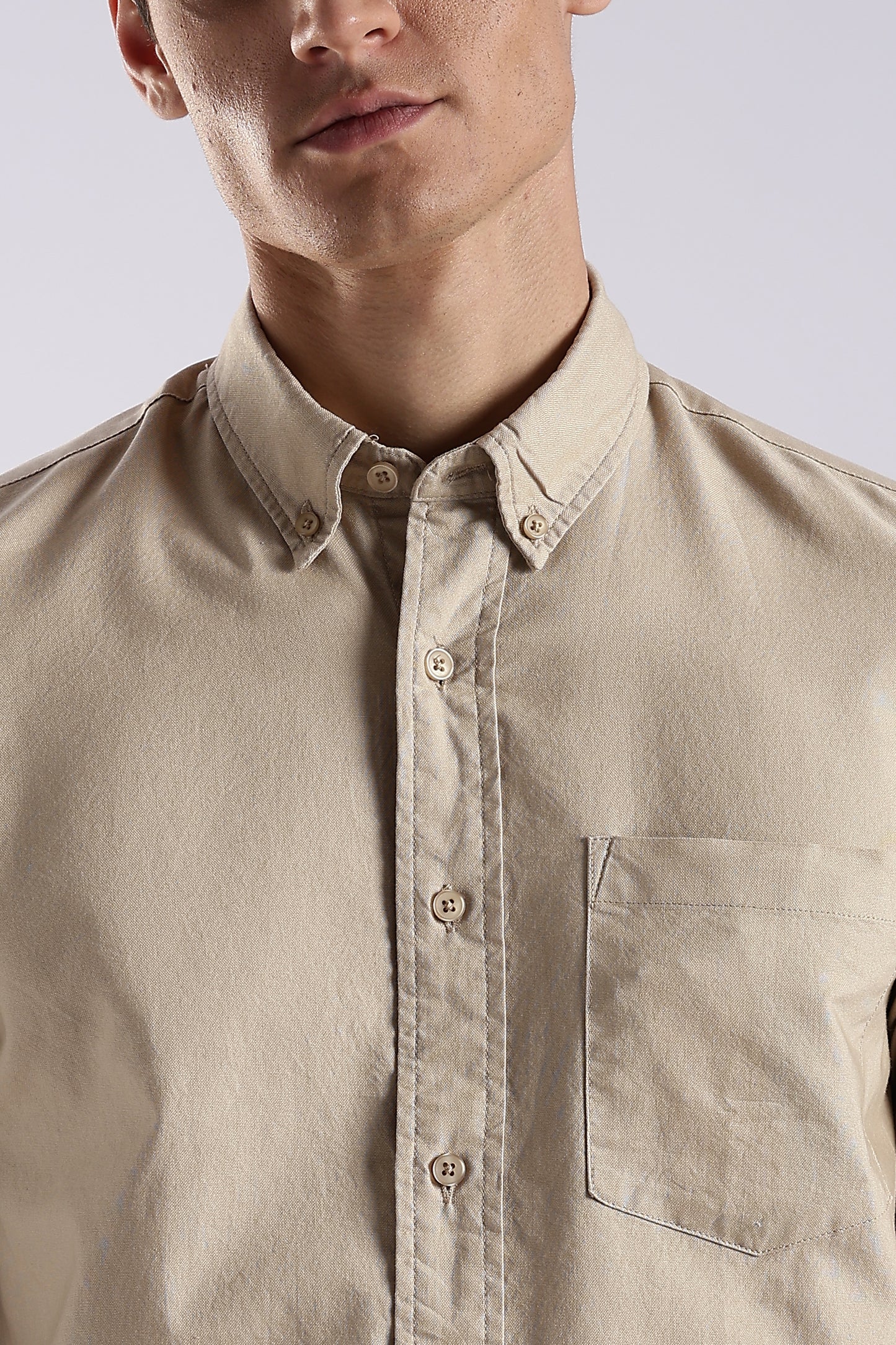 100% Cotton Oxford Solid Shirt Cream