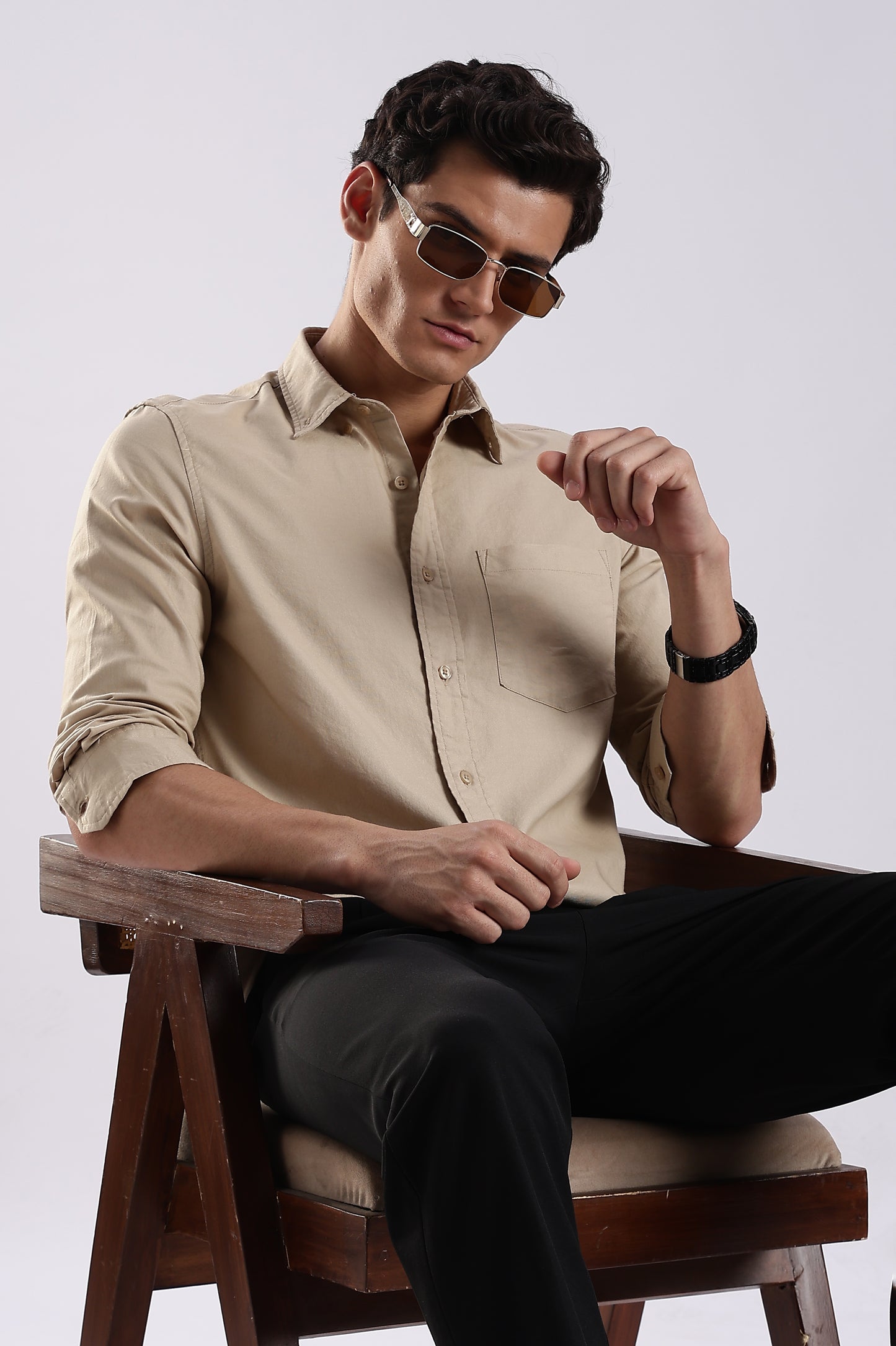 100% Cotton Oxford Solid Shirt Cream