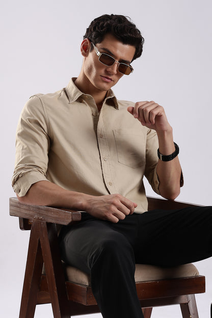 Cotton Oxford Solid Shirt Cream