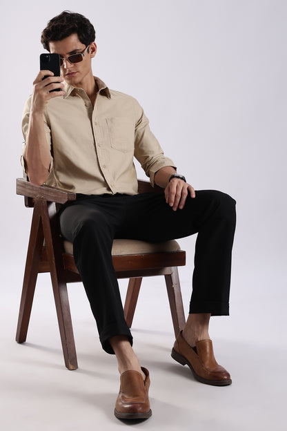 Cotton Oxford Solid Shirt Cream