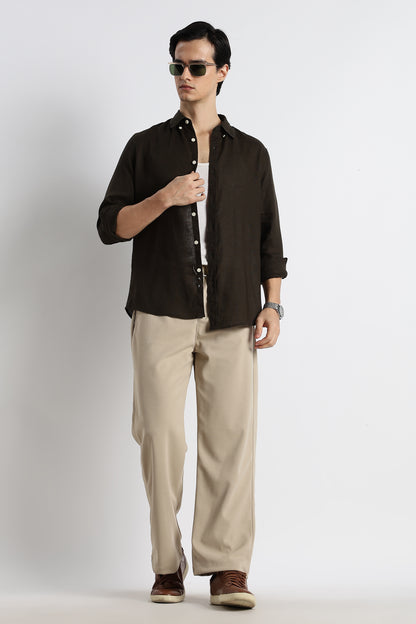 Minimal Linen Shirt Olive