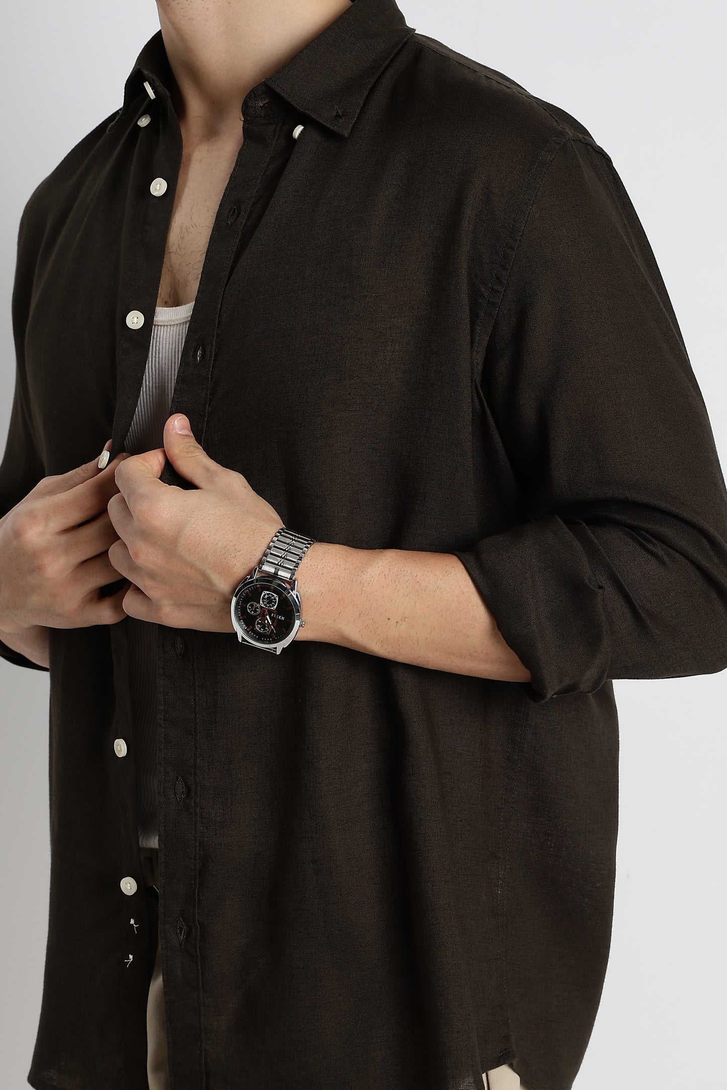Minimal Cotton-Linen Shirt Olive
