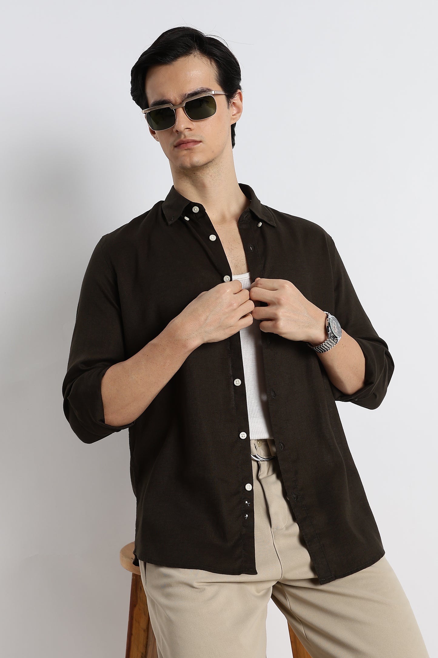 Minimal Cotton-Linen Shirt Olive