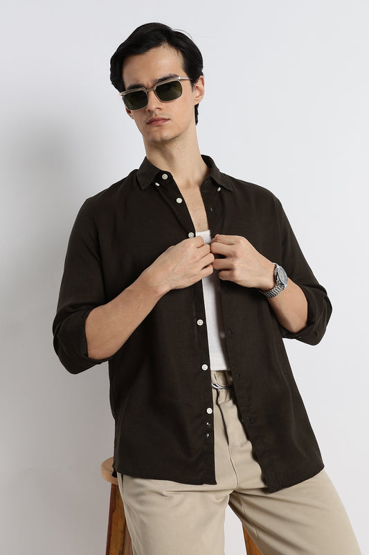 Minimal Linen Shirt Olive