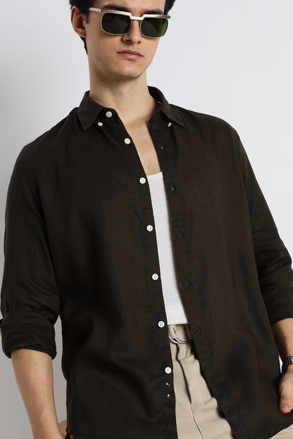 Minimal Linen Shirt Olive