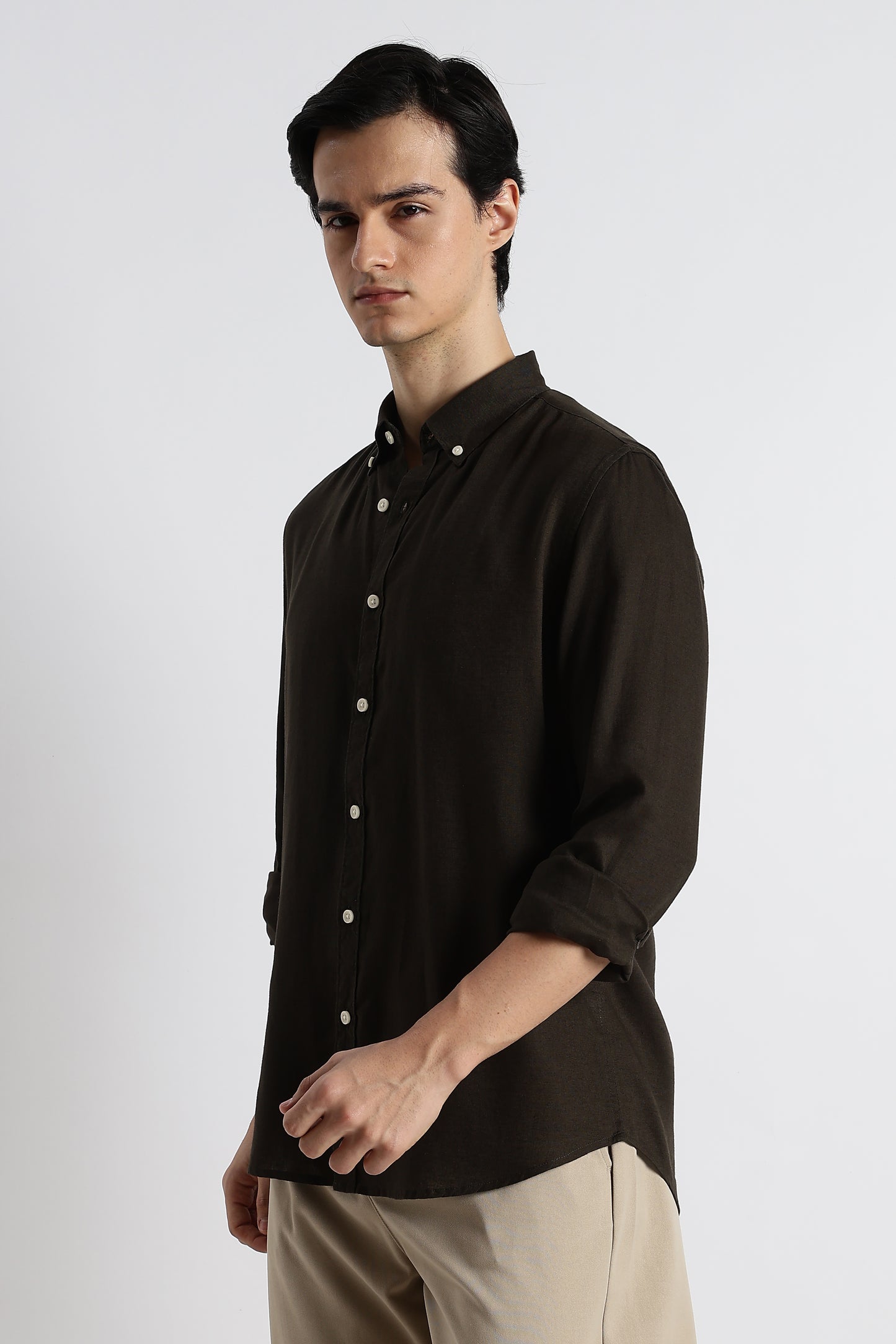 Minimal Cotton-Linen Shirt Olive
