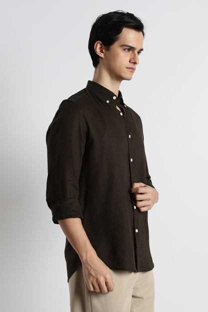 Minimal Linen Shirt Olive