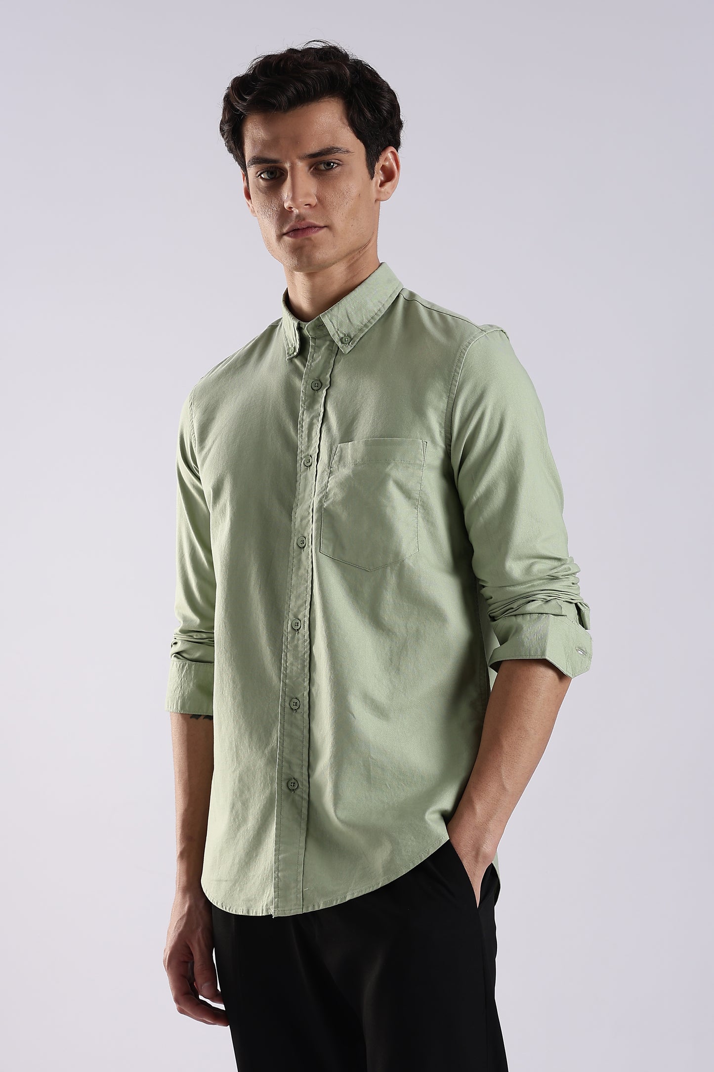 100% Cotton Oxford Solid Shirt P Green