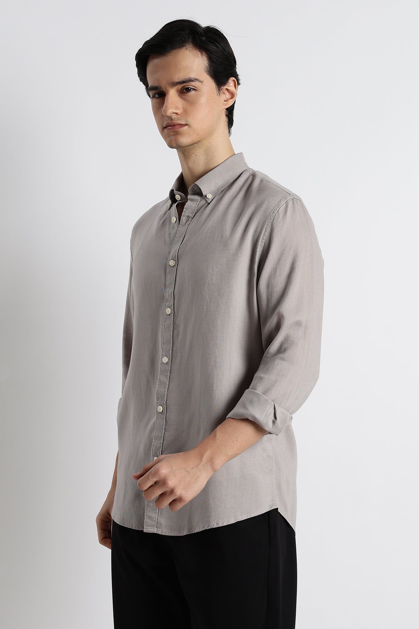 Minimal Cotton-Linen Shirt Grey