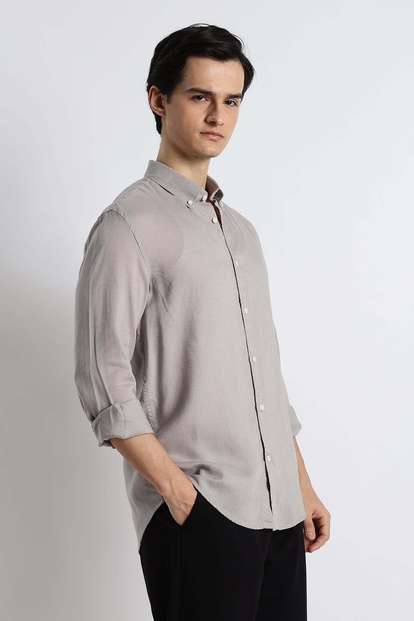 Minimal Cotton-Linen Shirt Grey