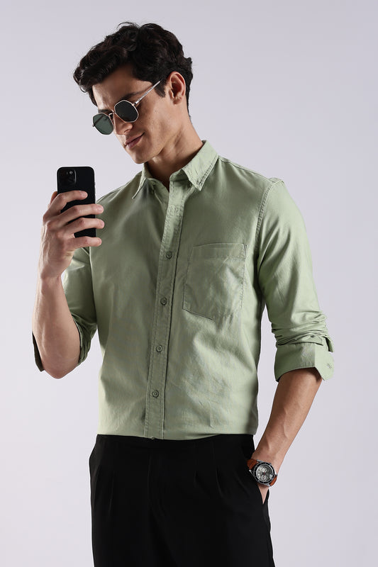 100% Cotton Oxford Solid Shirt P Green