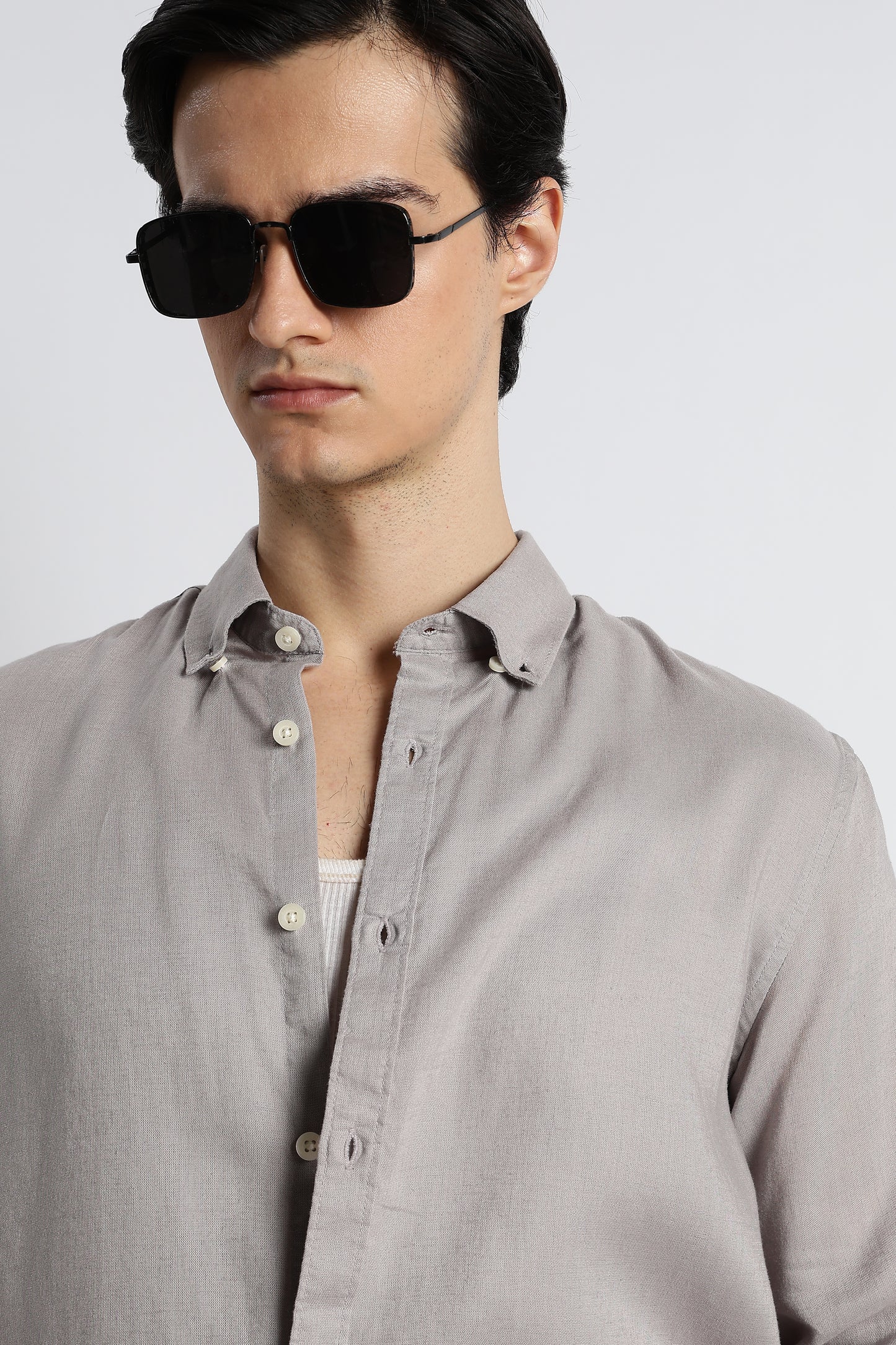 Minimal Cotton-Linen Shirt Grey